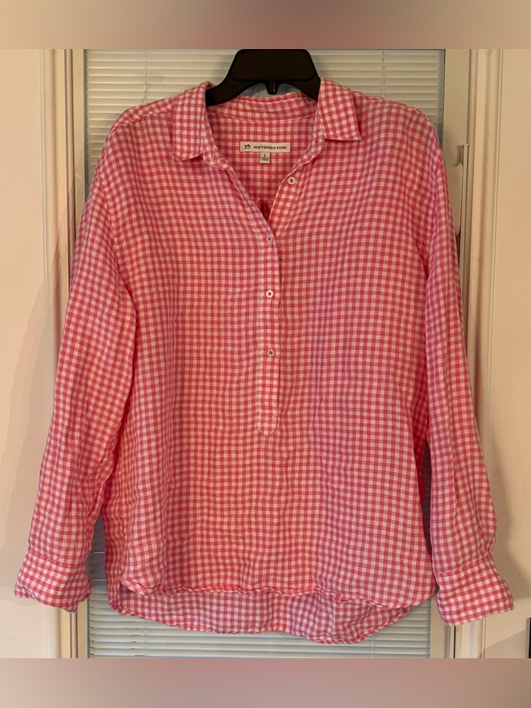 Southern Tide Hadley Gingham Popover Womens Size Large Pink White